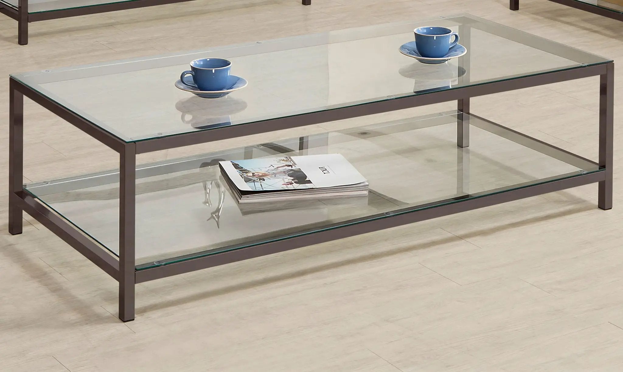 Trini 1-shelf Glass Top Coffee Table Black Nickel by Unique Piece Furniture