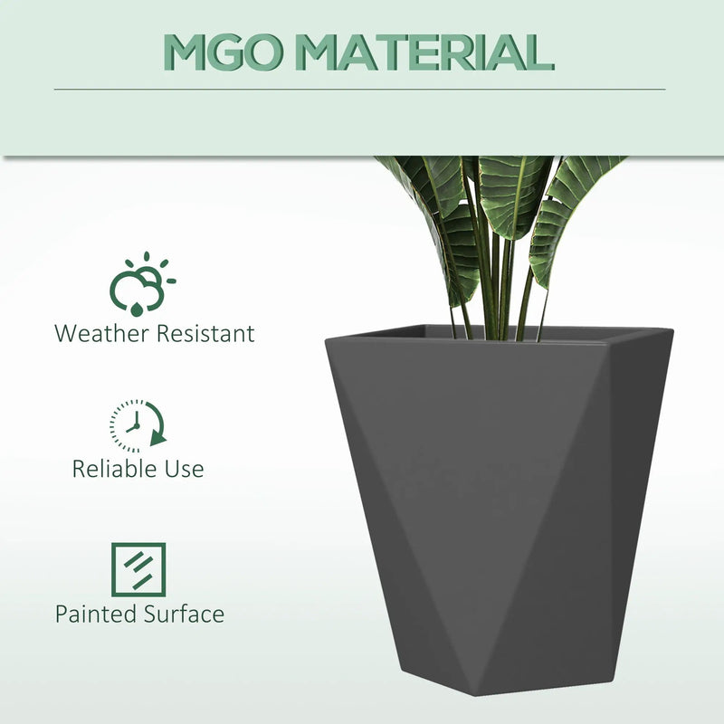 Outsunny - 18", 15.25", 11.75" Tall Planters (Set of 3), Indoor Outdoor Planters With Drainage Holes, Stackable Flower Pots For Garden, Patio, Balcony, Front Door - Gray by HouseOfZazla