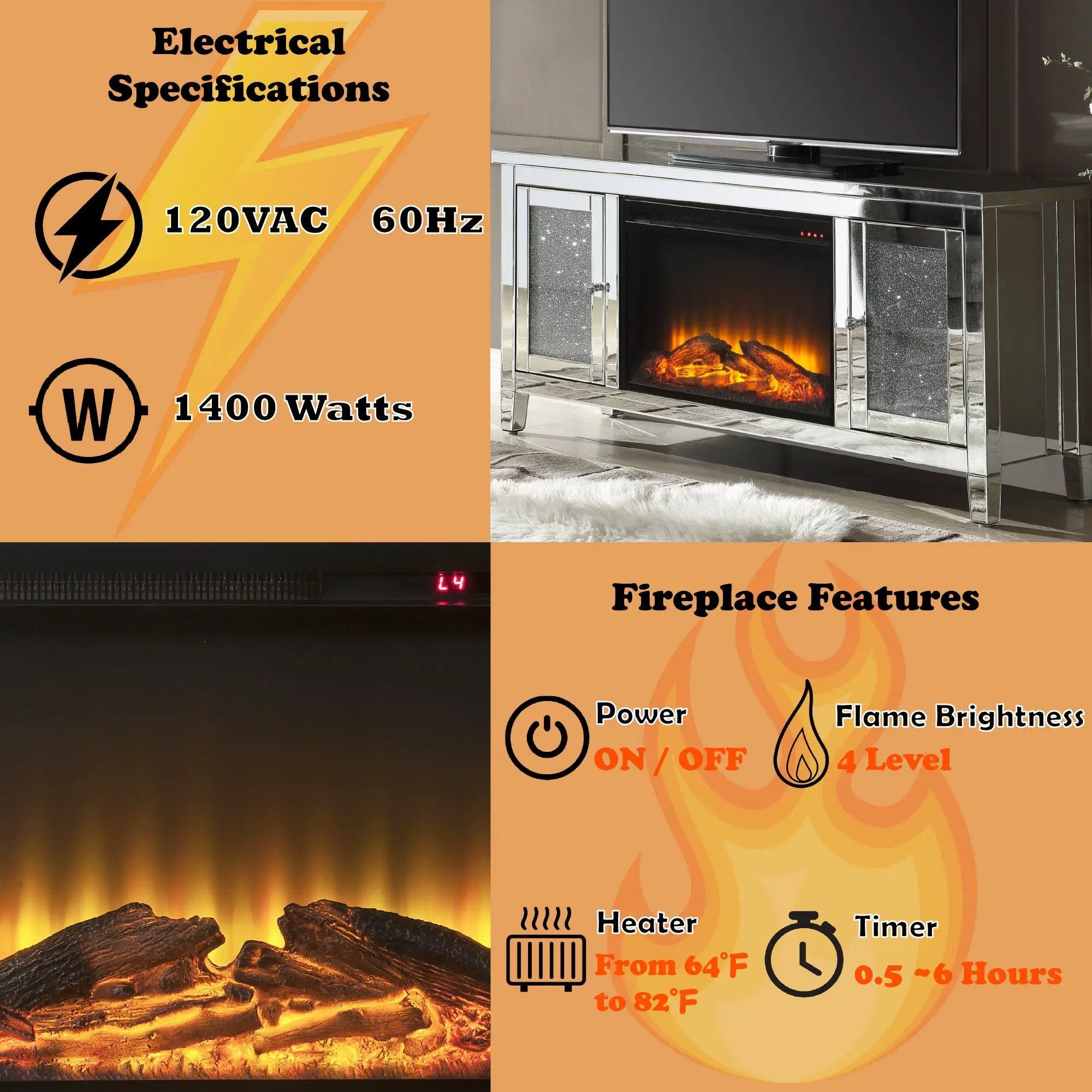 Noralie TV Stand with LED Electric Fireplace by HouseOfZazla