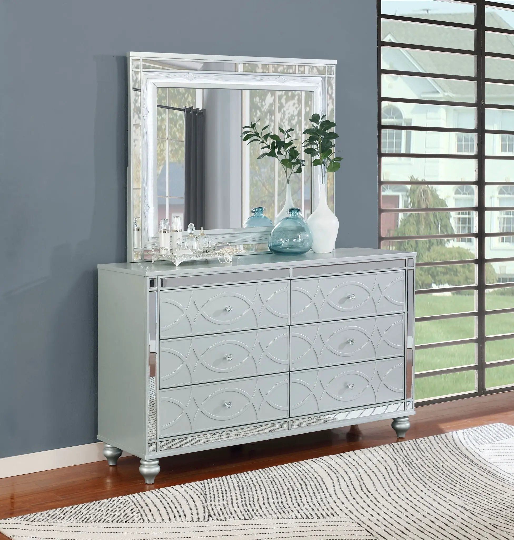 Gunnison 6-drawer Dresser with Mirror Silver Metallic by Unique Piece Furniture