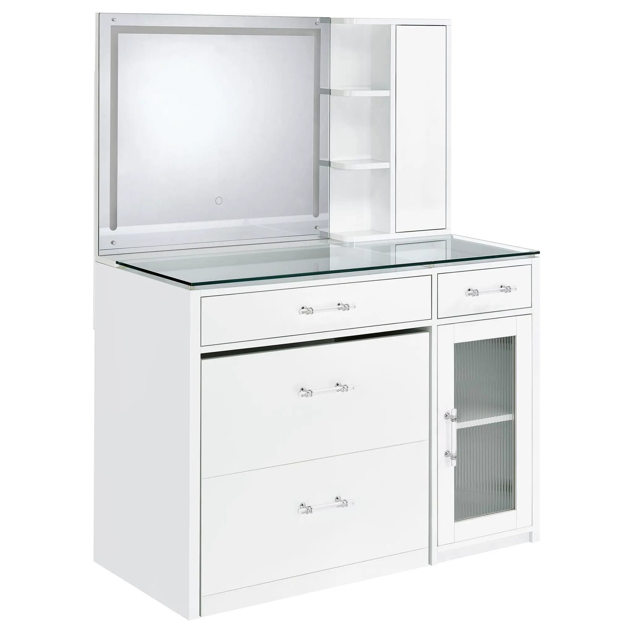 Flora 2-drawer Vanity Set with LED Mirror White High Gloss by Unique Piece Furniture
