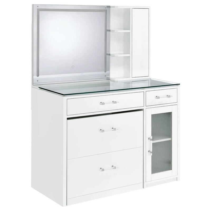 Flora 2-drawer Vanity Set with LED Mirror White High Gloss by Unique Piece Furniture