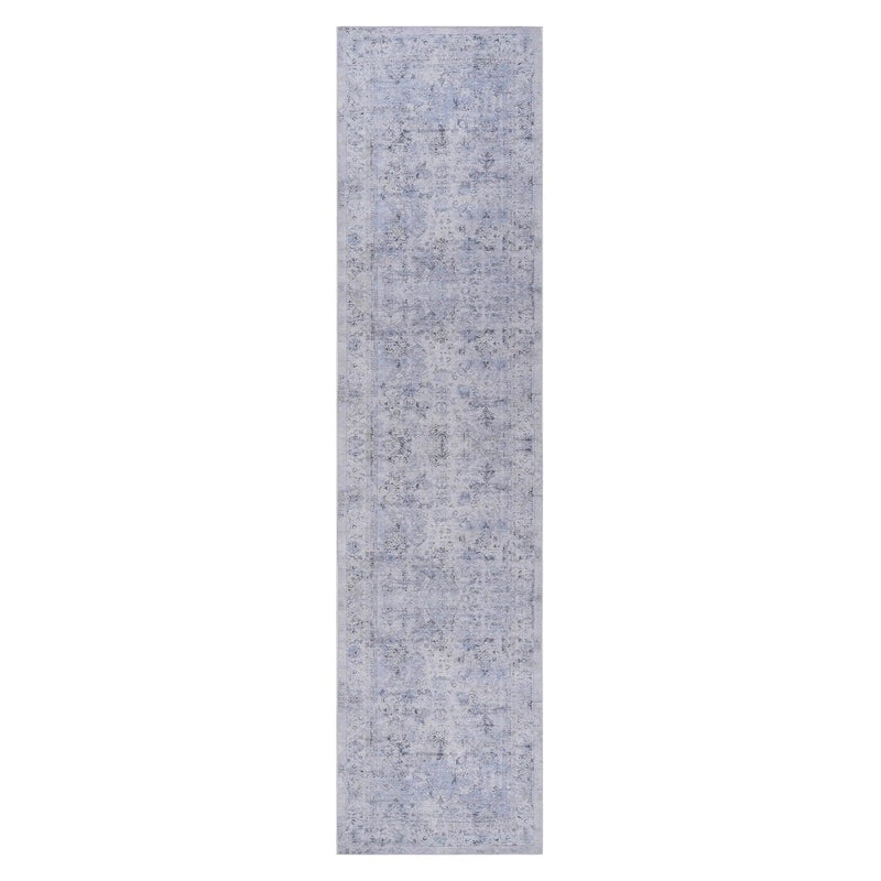 Maval - 2'6'' X 10' Washable Runner Rug - Blue / Cream by HouseOfZazla