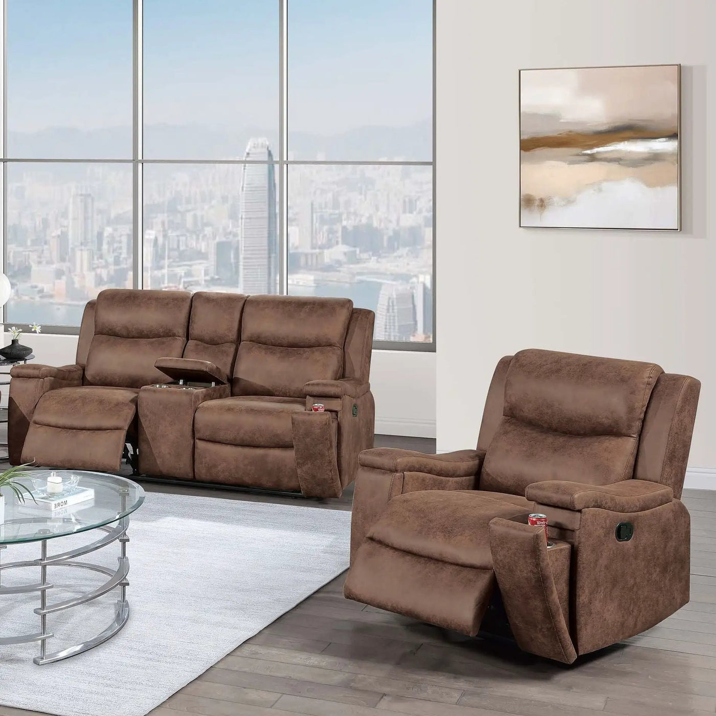 Modern Manual Motion Living Room Set & Hidden Cup Holders by HouseOfZazla