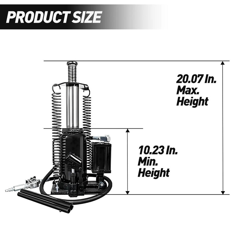 Air Hydraulic Bottle Jack, 20 Ton / 40000 Lbs Bottle Jack, 10.23-20.07-Inch Lifting Range, Manual Handle And Air Pump - Black by HouseOfZazla