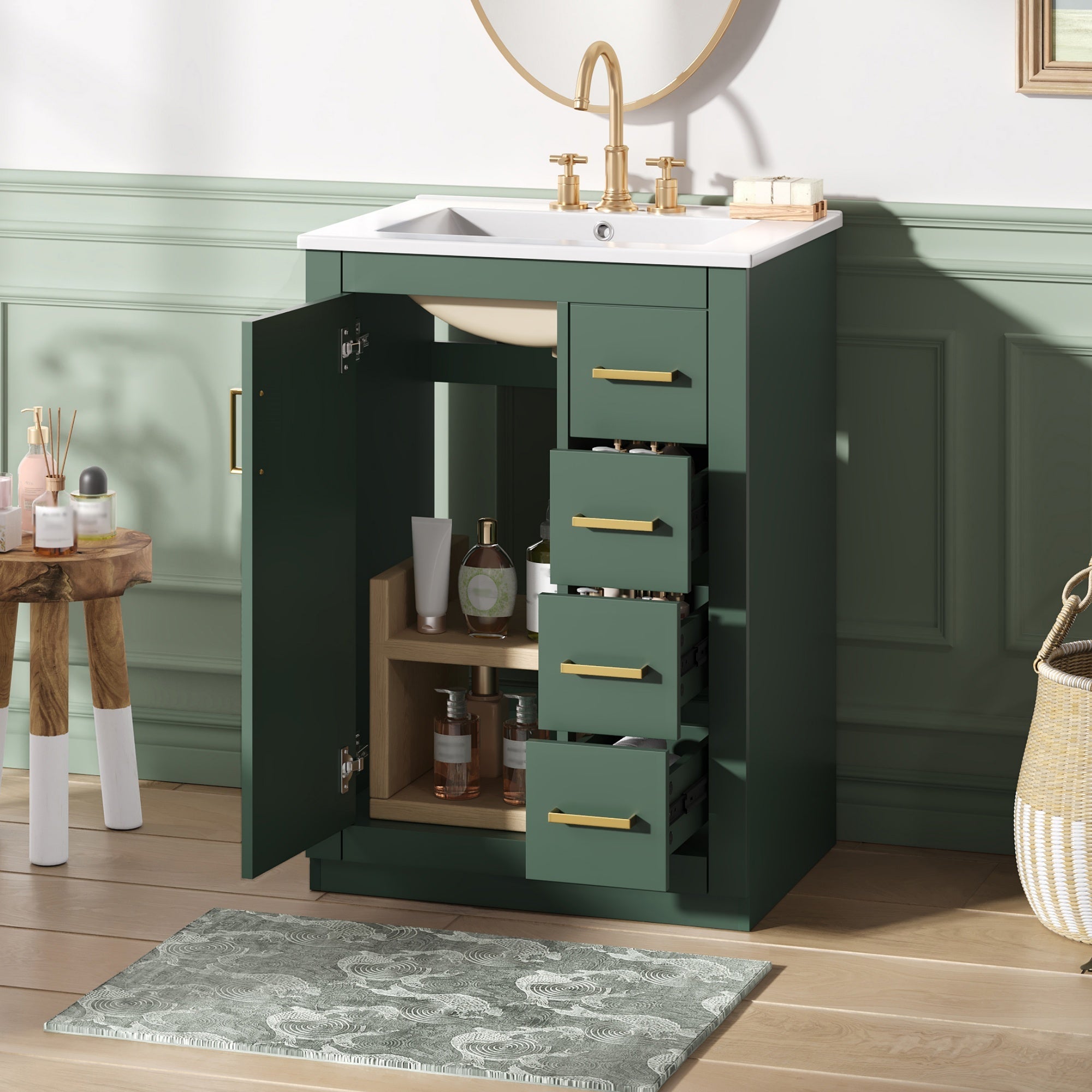 24" Bathroom Vanity with Integrated Ceramic Sink and Storage by HouseOfZazla