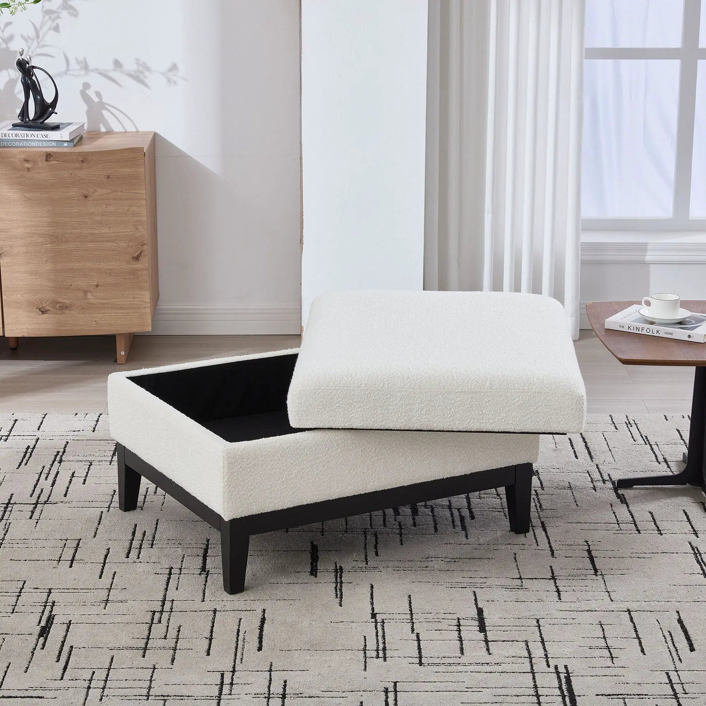 Upholstered Storage Ottoman With Reversible Lid Coffee Table With Rubberwood Legs by HouseOfZazla
