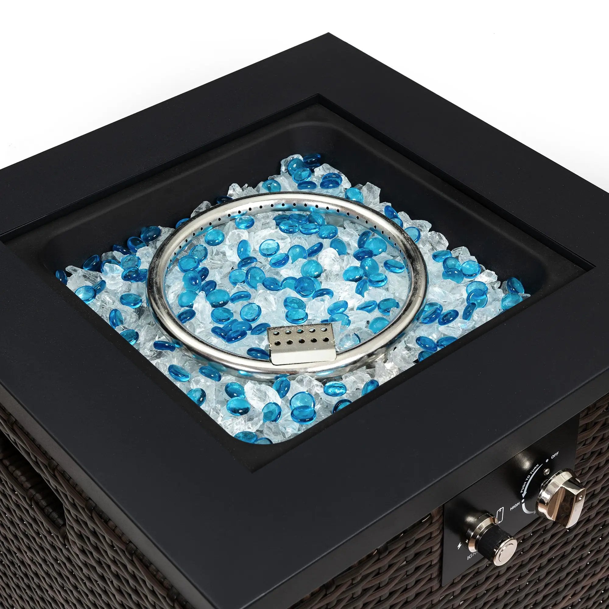 Propane Gas Square Fire Pit, Tile Tabletop With Beautiful Wicker Base For Outside by HouseOfZazla