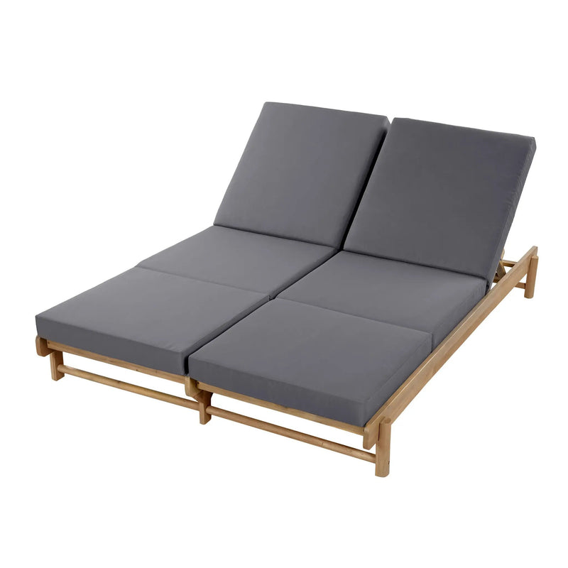 Light Teak Acacia Wood Double Chaise Lounger Set by HouseOfZazla