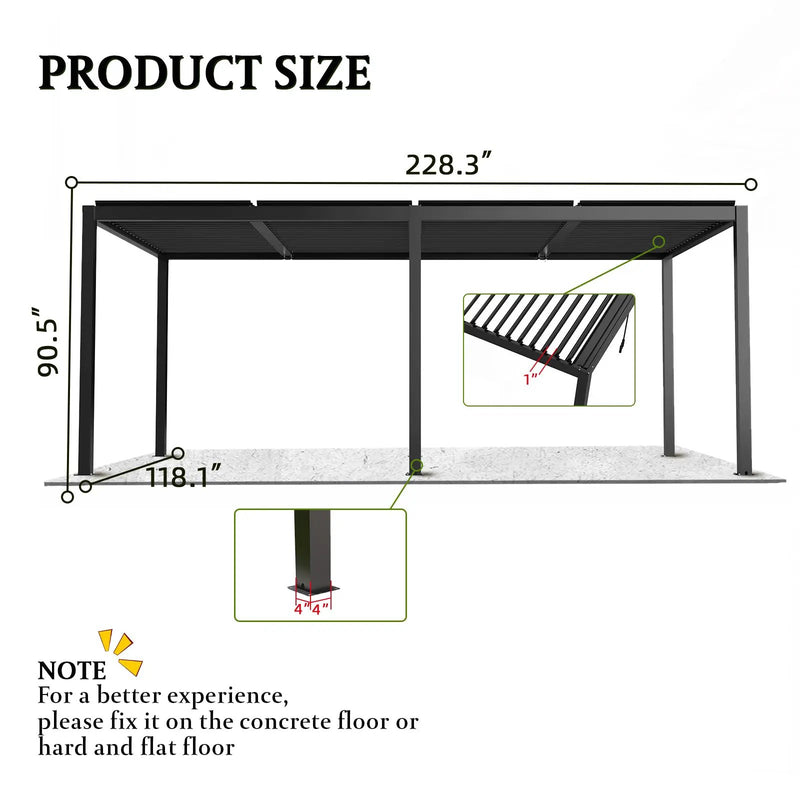 8640E Louver Pergola 10x19ft Aluminum Frame & Steel Louvers by HouseOfZazla