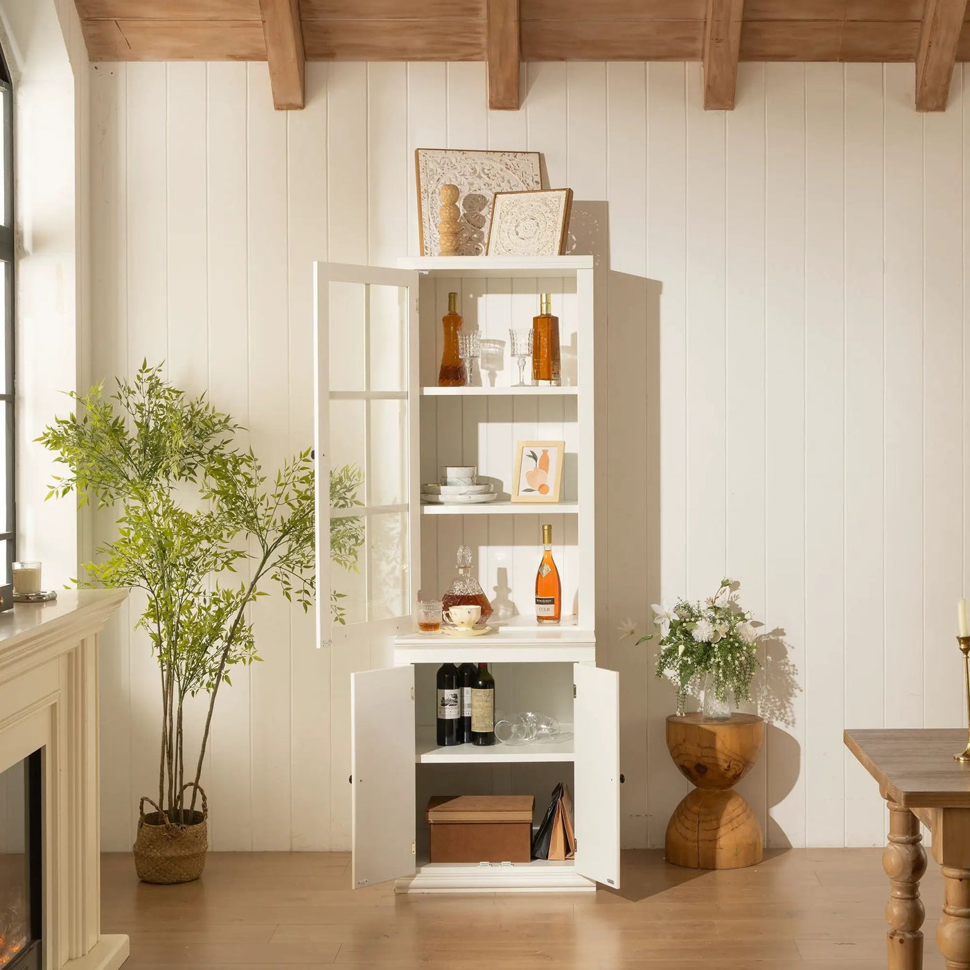 Retro Style Hutch Cabinet With Glass Door, China Cabinet For Home by HouseOfZazla