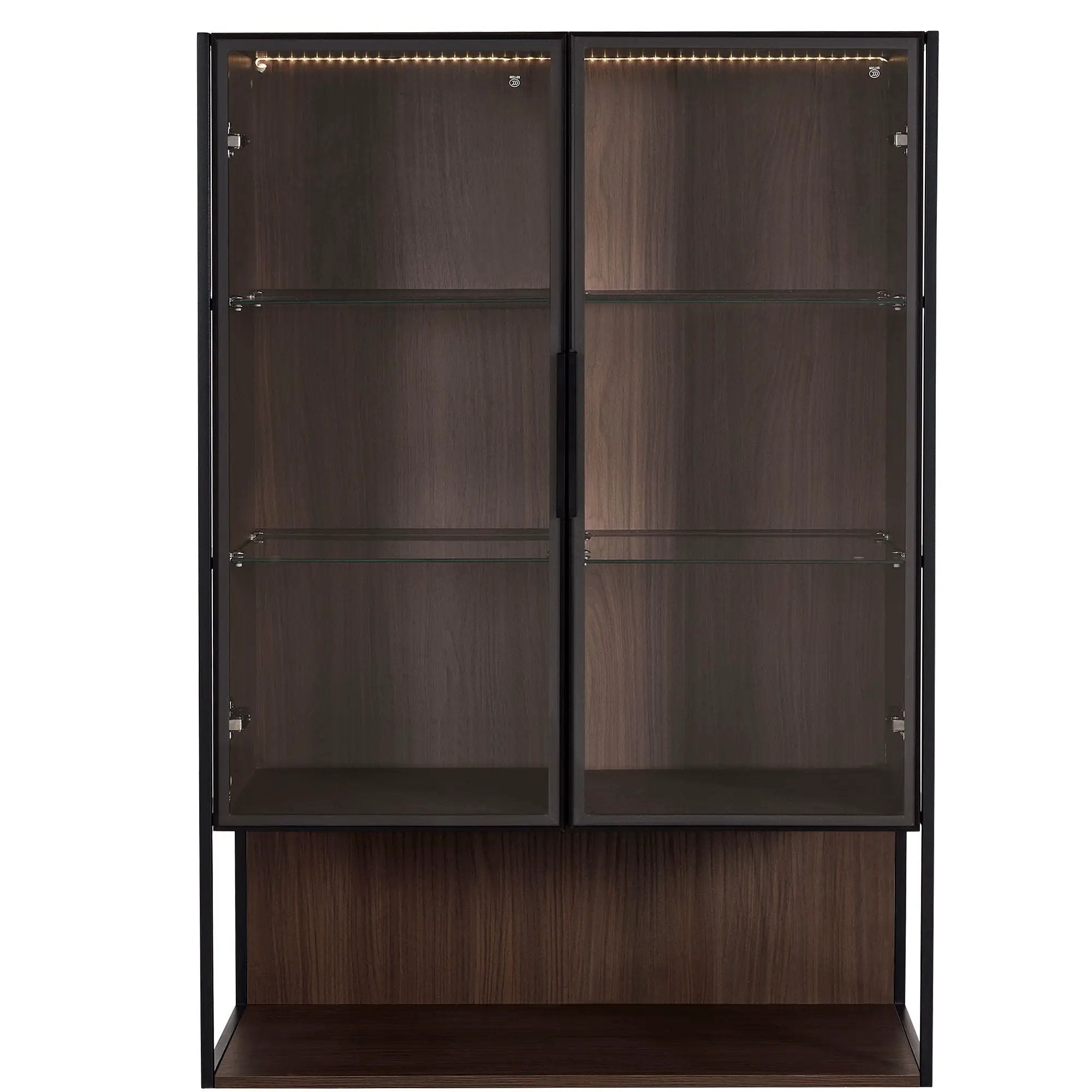 Modern Minimalist Tall Lighted Display Cabinet With Tempered Glass Door - Black / Dark Walnut by Unique Piece Furniture