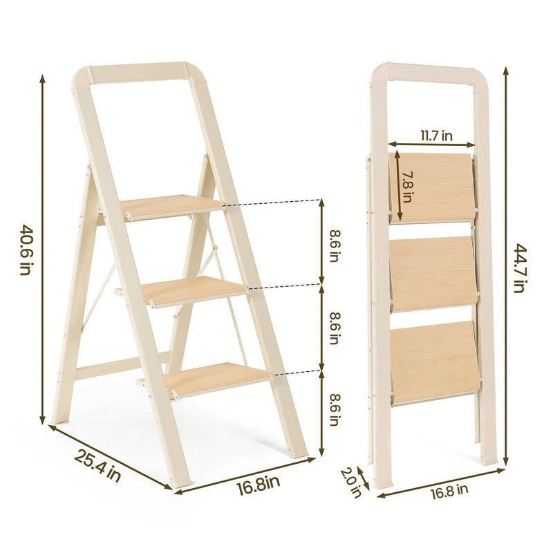 3 Step Ladder Folding Step Stool for Adults by HouseOfZazla