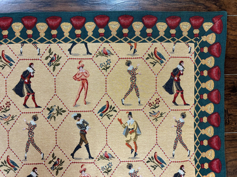 Square Tapestry 5x5, Wall Hanging, Human Pictorials, Court Jesters, Vintage by Jewel Rugs