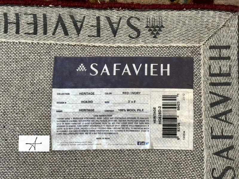 Small Floral Wool Rug 3x5, Safavieh Heritage Collection, Dark Red, Pair B by Jewel Rugs