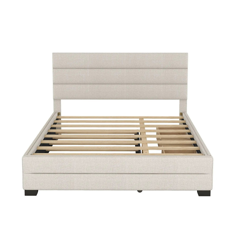 Queen Platform Bed With Twin Trundle And 2 Storage Drawers - Beige by HouseOfZazla