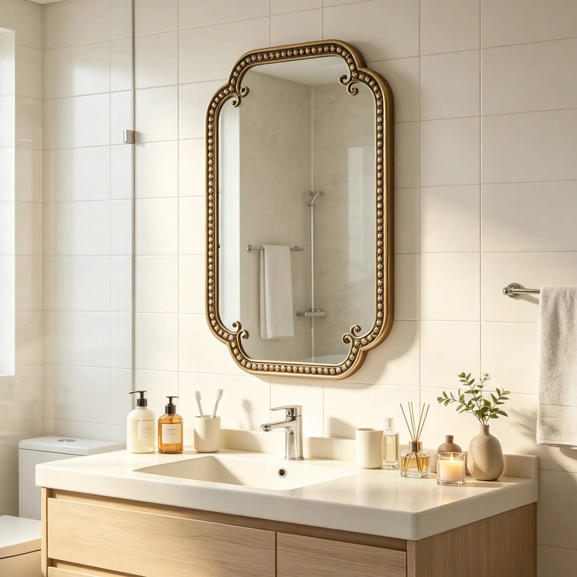 Gold Irregular Beaded Metal Framed Wall Mirror - Large by HouseOfZazla