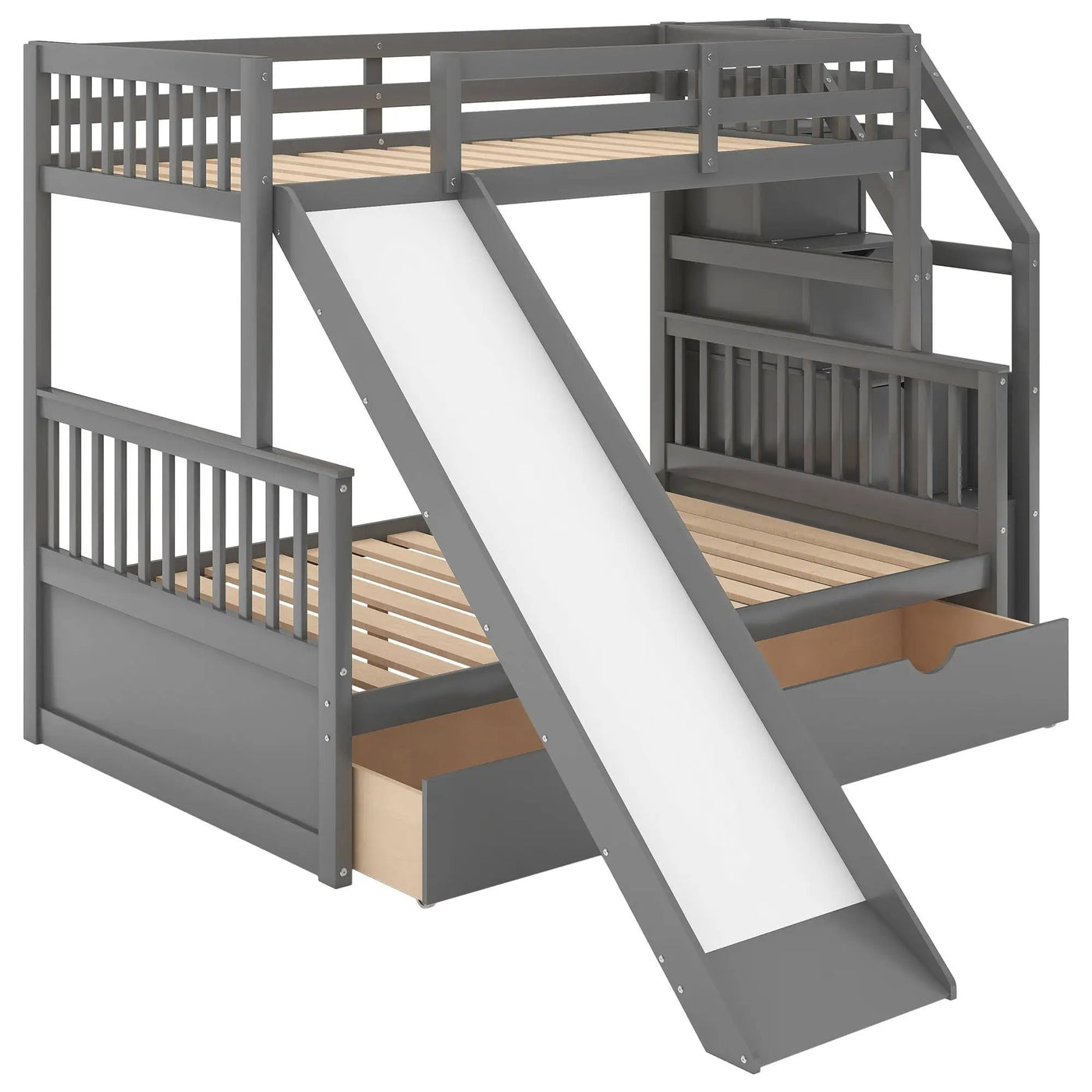 Bunk Bed With Storage Staircase, Slide, Desk, Drawers, And Shelves by HouseOfZazla