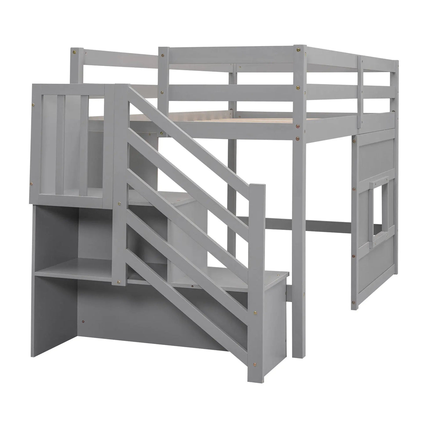 Loft Bed With Storage Staircase, Window & LED Light by HouseOfZazla