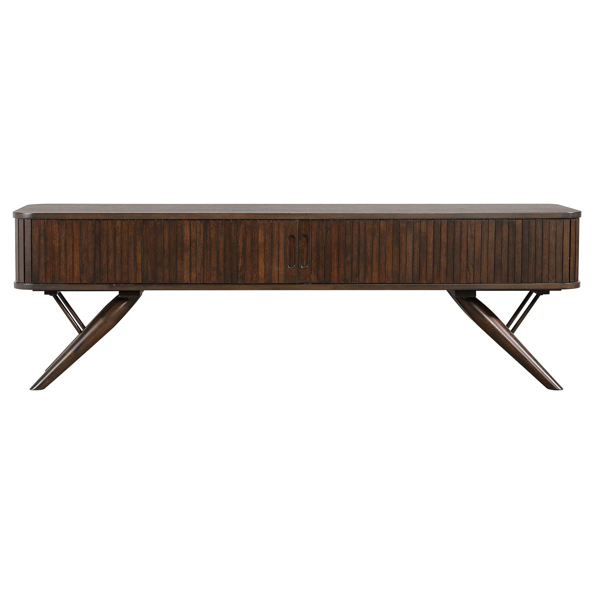 Valna Wood 71-inch TV Stand with Sliding Doors Walnut by Unique Piece Furniture