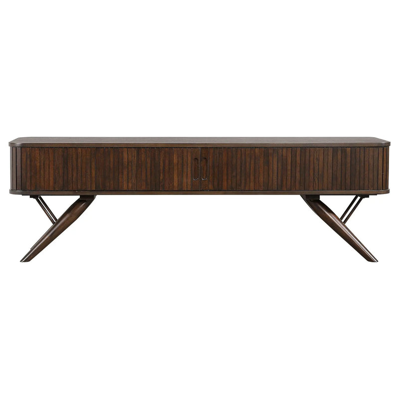 Valna Wood 71-inch TV Stand with Sliding Doors Walnut by Unique Piece Furniture