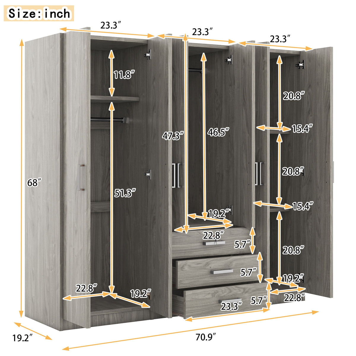 6 Doors Wardrobe Storage For Bedroom, With Big Drawers, photo 11 of 21