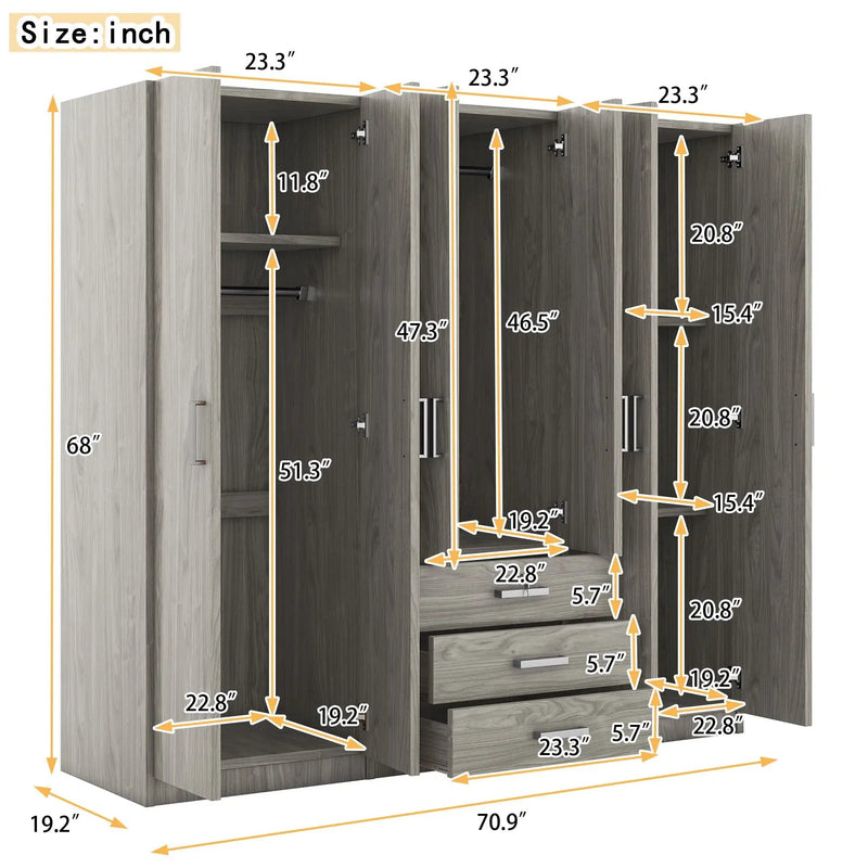 6 Doors Wardrobe Storage For Bedroom, With Big Drawers by Unique Piece Furniture