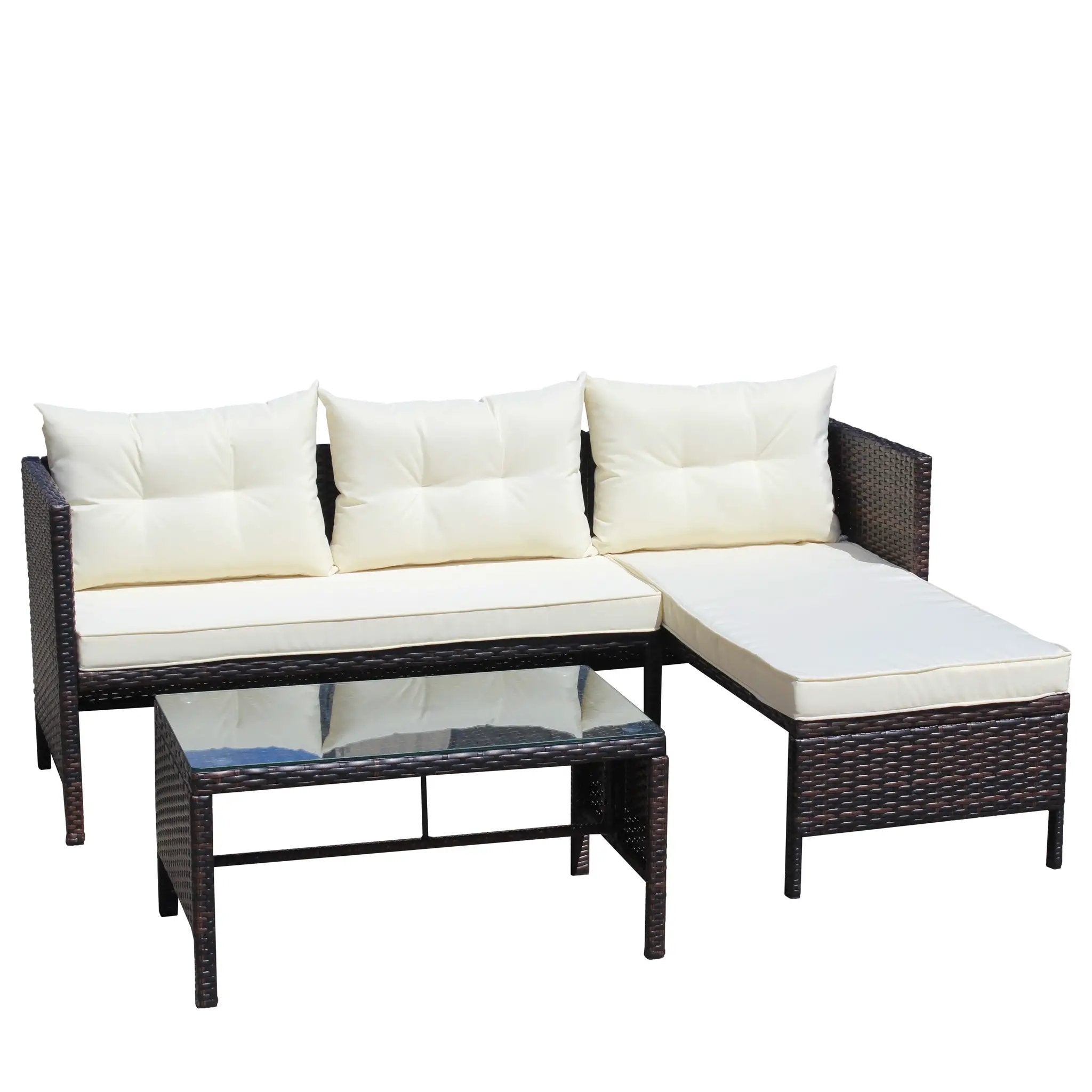 Outdoor Patio Furniture 3-Piece Conversation Set with Wicker Rattan Sectional Sofa by HouseOfZazla