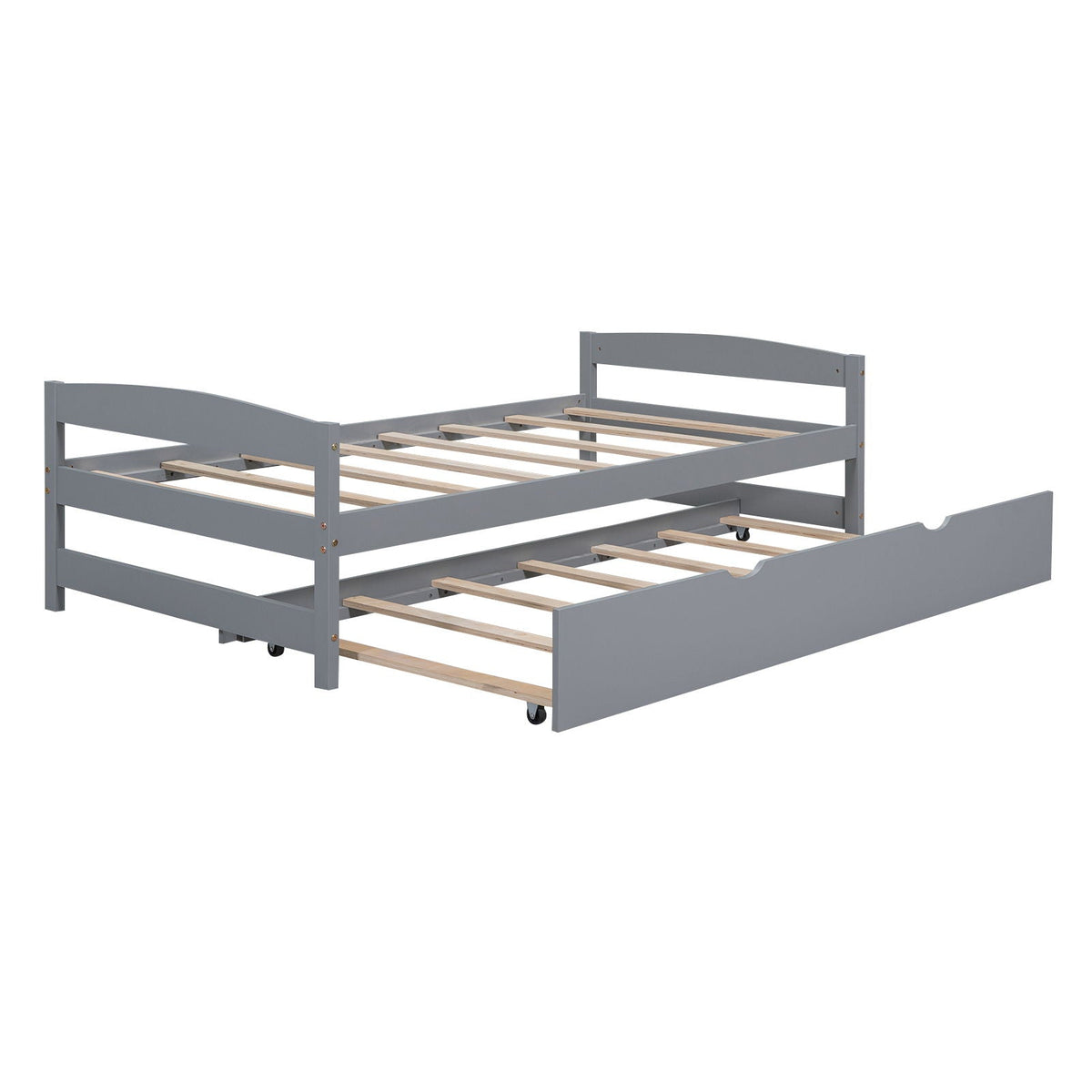 Twin Size Platform Bed with Trundle - Solid Wood Frame - Dark Gray or White, photo 12 of 22