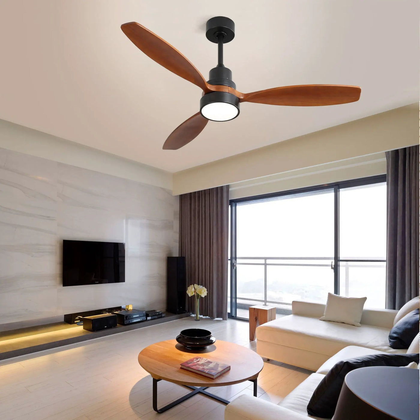 Ceiling Fan With Reversible DC Motor, LED Light & Remote Control by HouseOfZazla