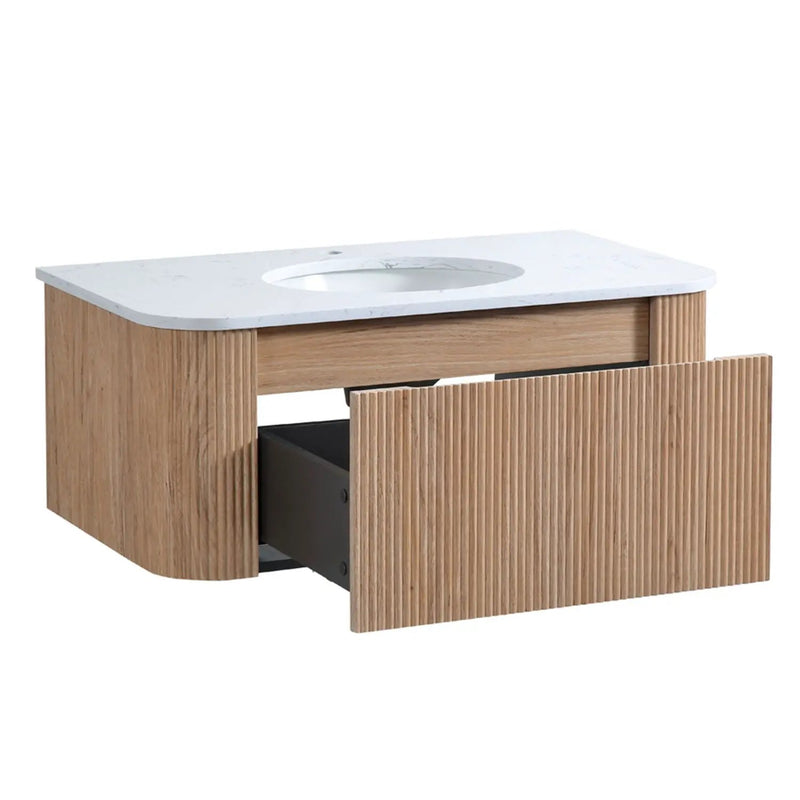 Wall Mounted Bathroom Vanity With Sink - Natural Wood by HouseOfZazla