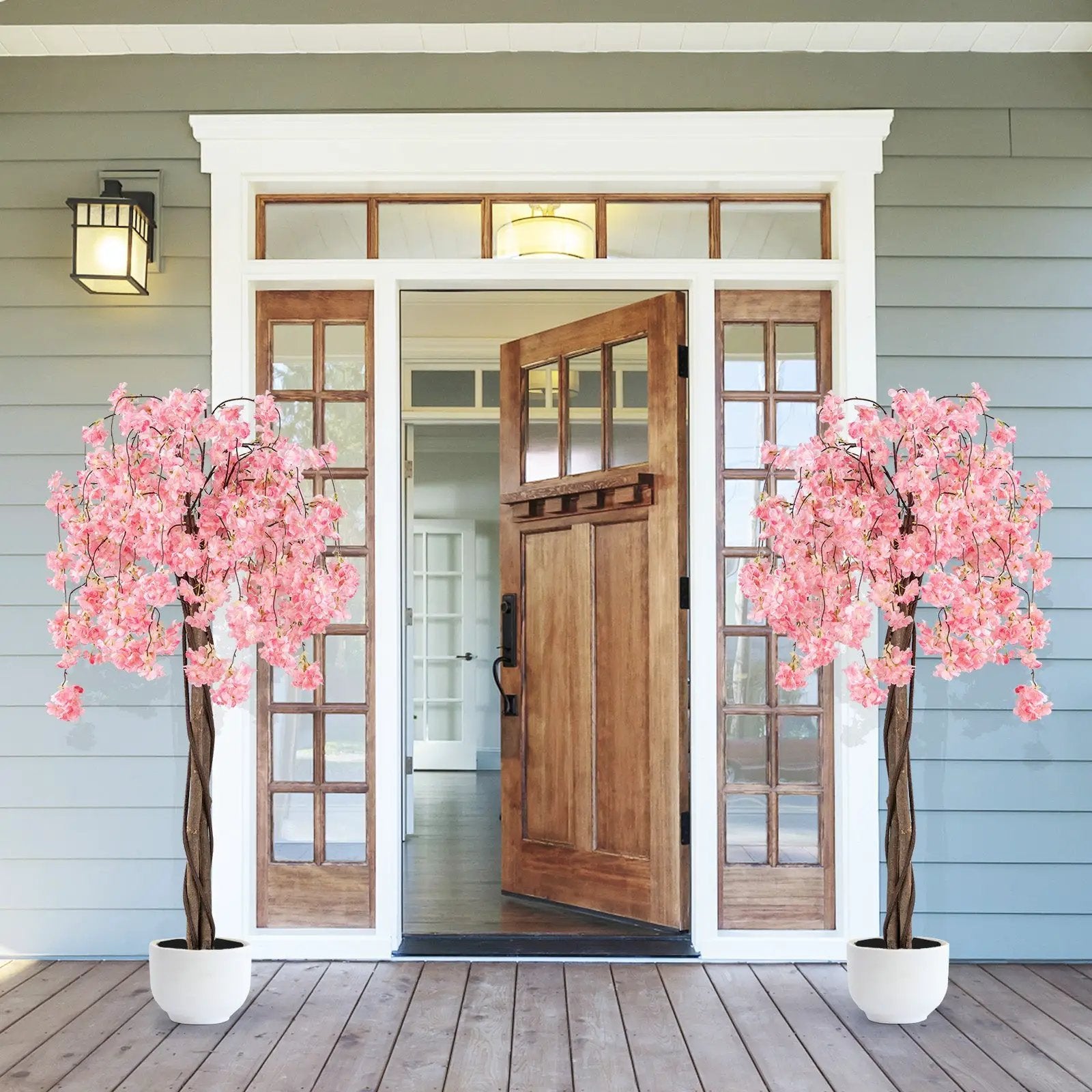 5.5 FT Tall Artificial Cherry Blossom Tree with Pink/White Flowers 2 Pack by DirectDeals