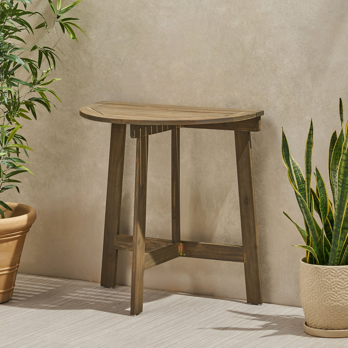 Acacia Wood Outdoor Half-Round Folding Bistro Table with Folding Design - Grey or Natural, photo 3 of 10