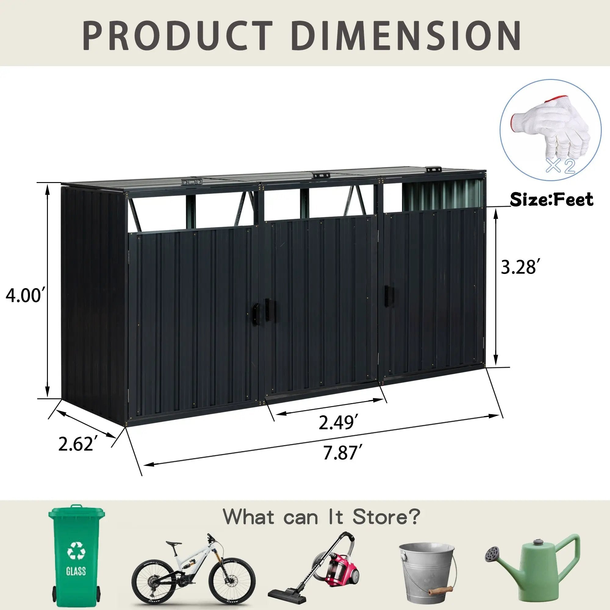 94-Inch Heavy-Duty Outdoor Galvanized Stainless Steel Garbage Bin Shed For 3 Trash Cans (SAK89882) by SAKSBY WHOLESALE