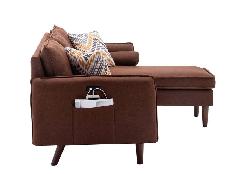 Mia - Sectional Sofa Chaise With USB Charger And Pillows by HouseOfZazla