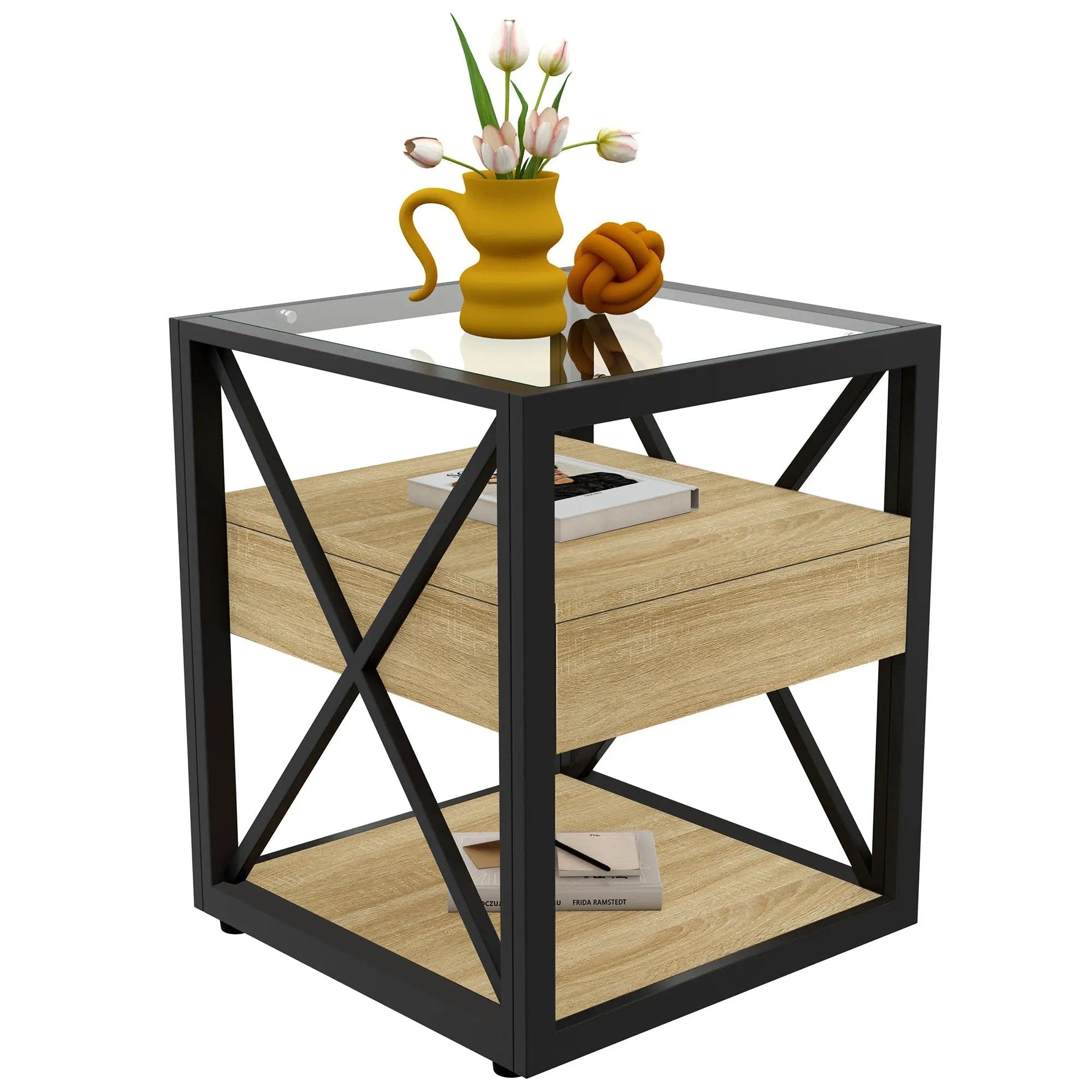 Set of 2 Modern End Tables with Drawer - Nightstands for Bedroom & Living Room by HouseOfZazla