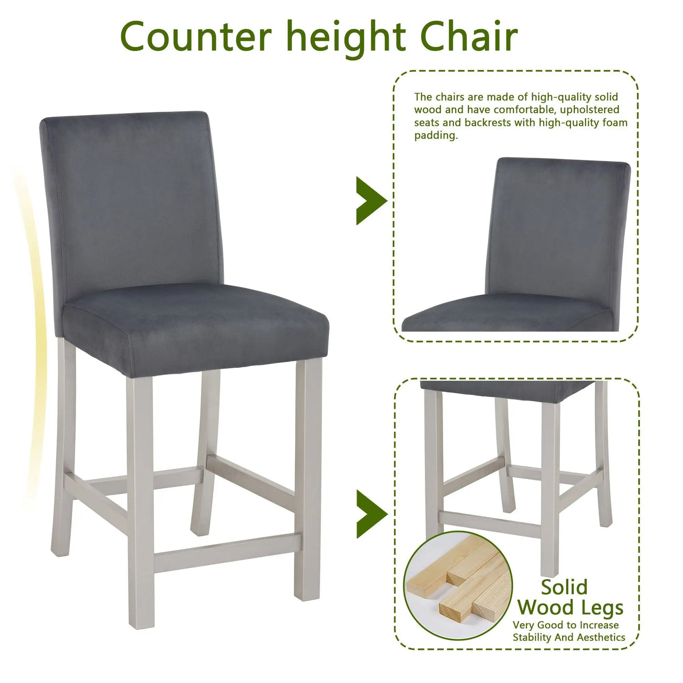5 Pieces Counter Height Table Set, Kitchen Table With Square Table And 4 Upholstered Chairs by Unique Piece Furniture