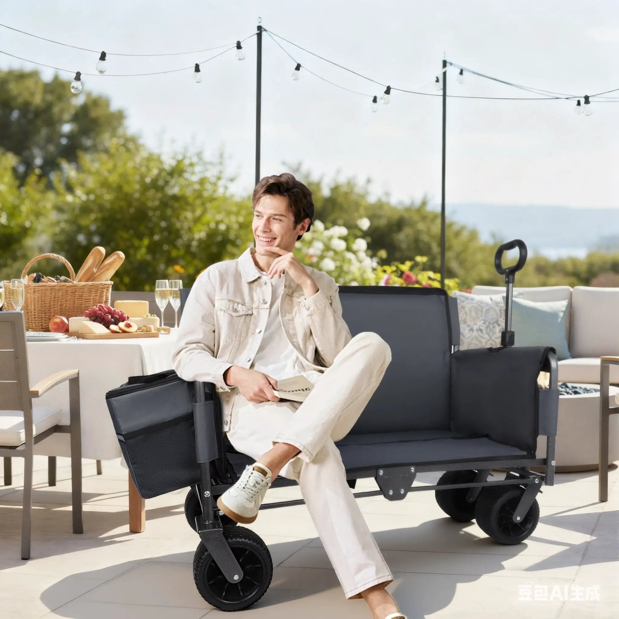 3-in-1 Folding Wagon Cart with Bench Seat & Storage by HouseOfZazla