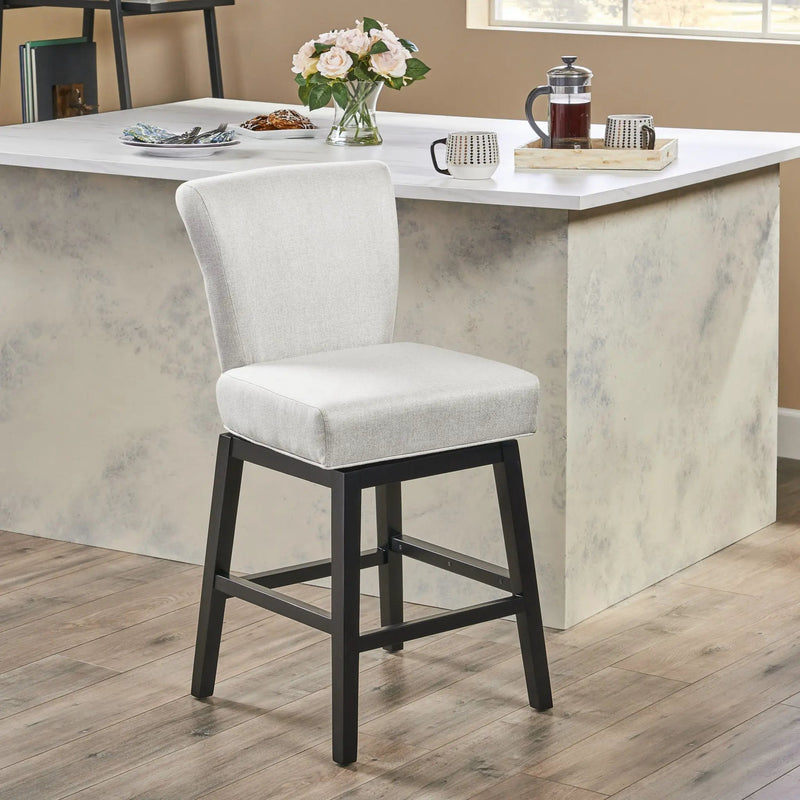 Quicksilvered Upholstered Swivel Counter Stool With Wood Legs - Beige by HouseOfZazla