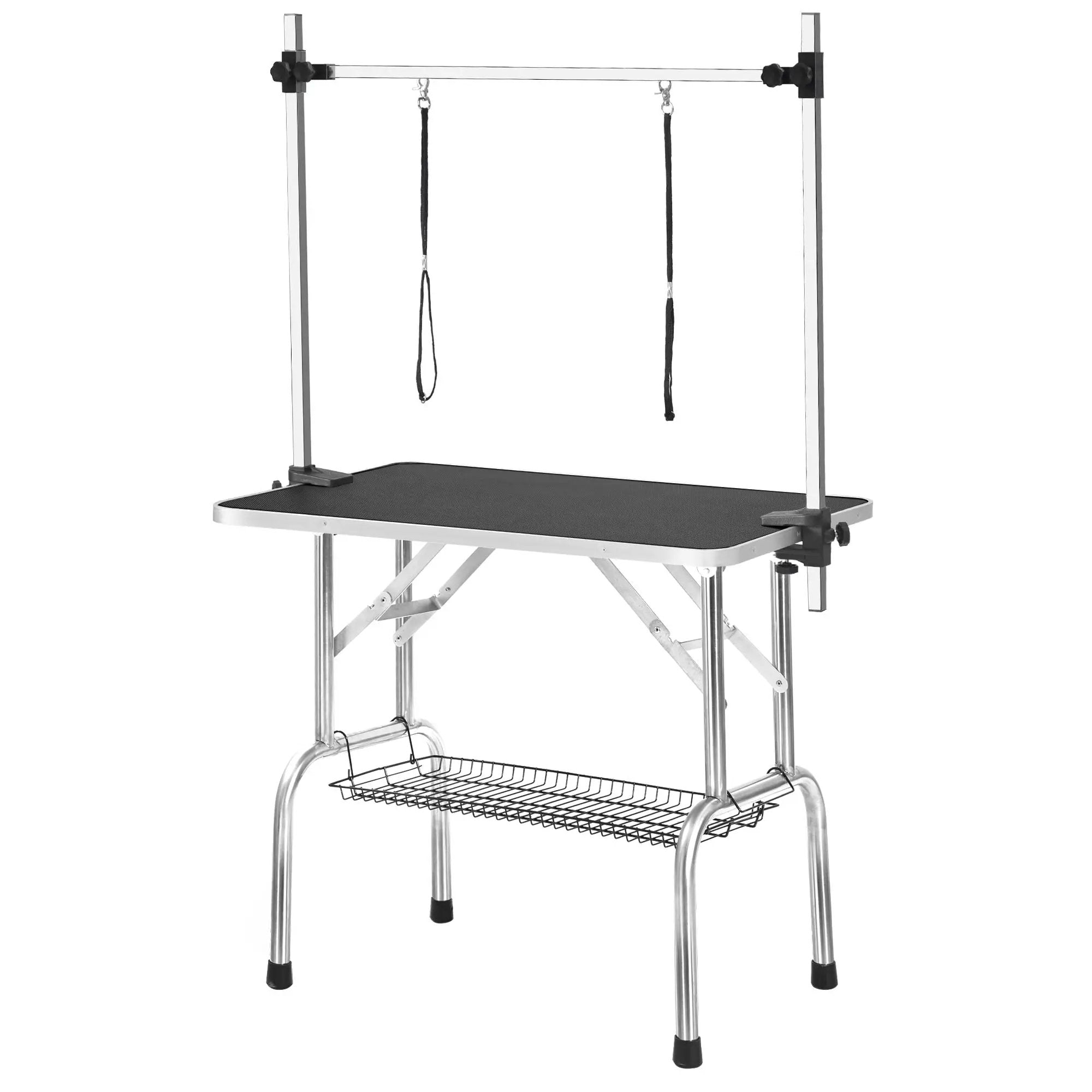 Professional Dog Pet Grooming Table Large Adjustable Heavy Duty Portable With Arm & Noose & Mesh Tray - Black by HouseOfZazla