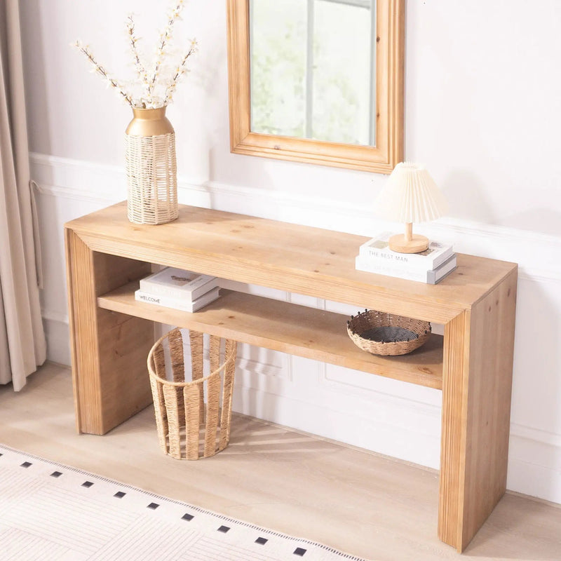 Console Table With Storage Shelf - Antique Natural / Light Natural / Natural by HouseOfZazla