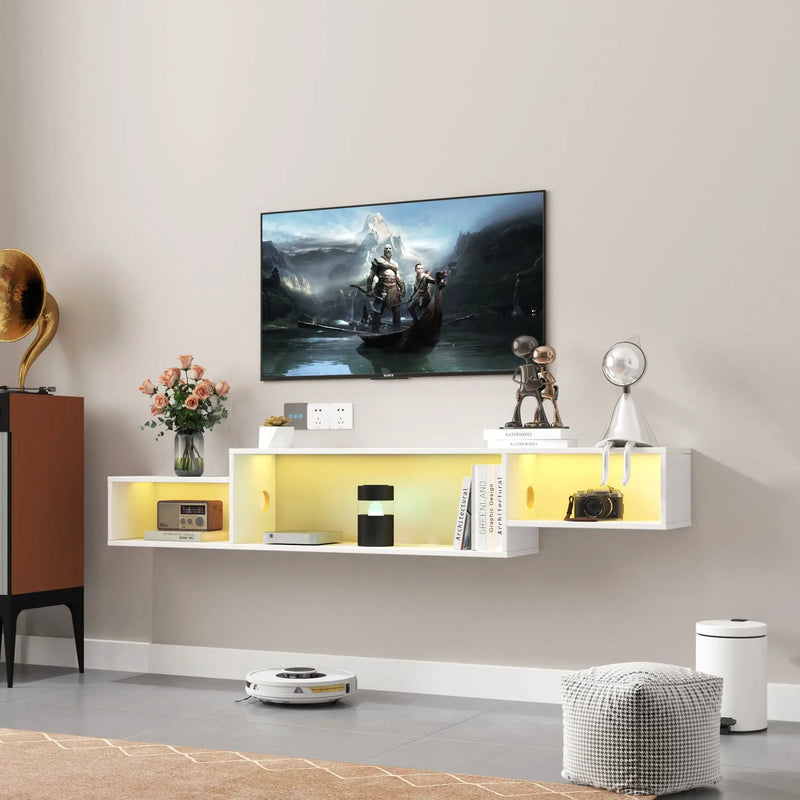 65.35in Wall Mounted Floating TV Stand with 20 Color LEDs and Charging Station by HouseOfZazla