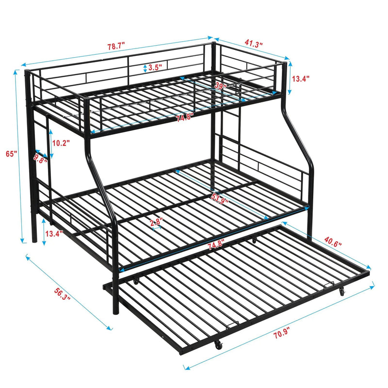 Twin Over Full Modern Metal Bunk Bed With Trundle - Black by Unique Piece Furniture