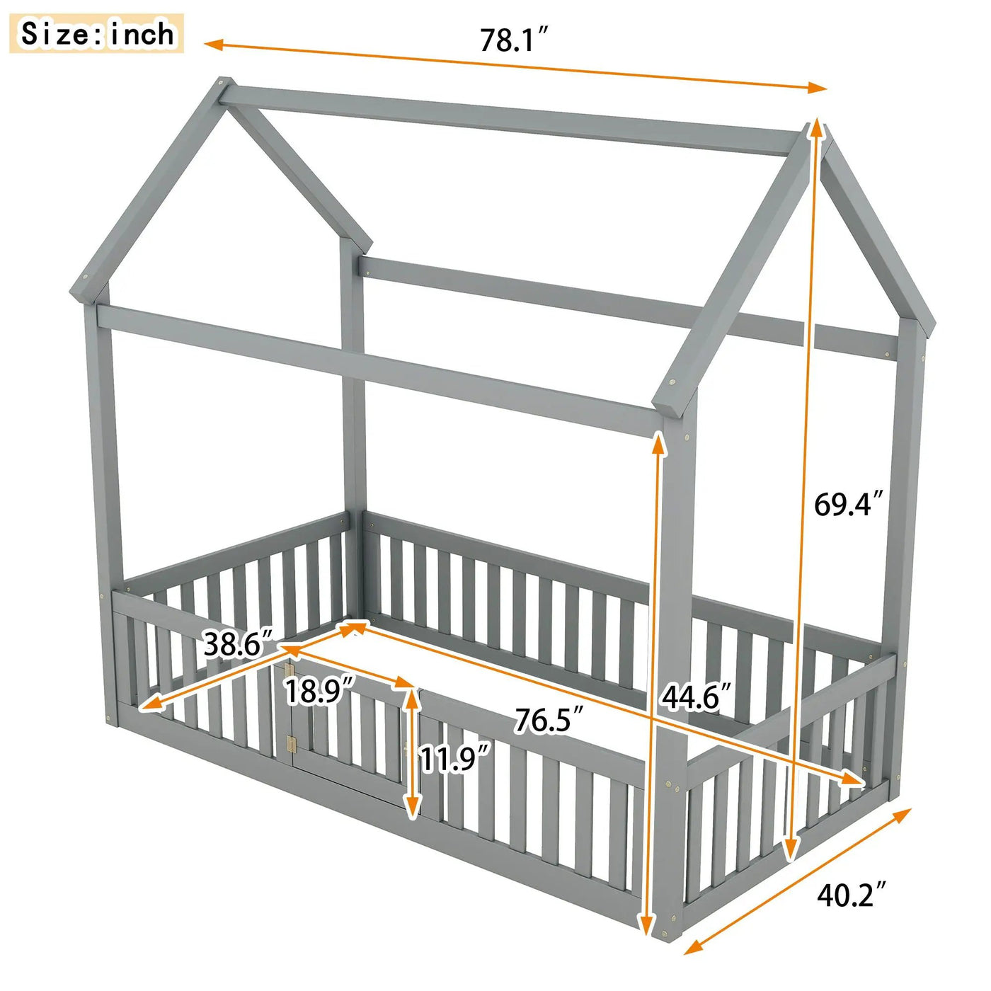 Wood House Bed With Fence And Door by HouseOfZazla