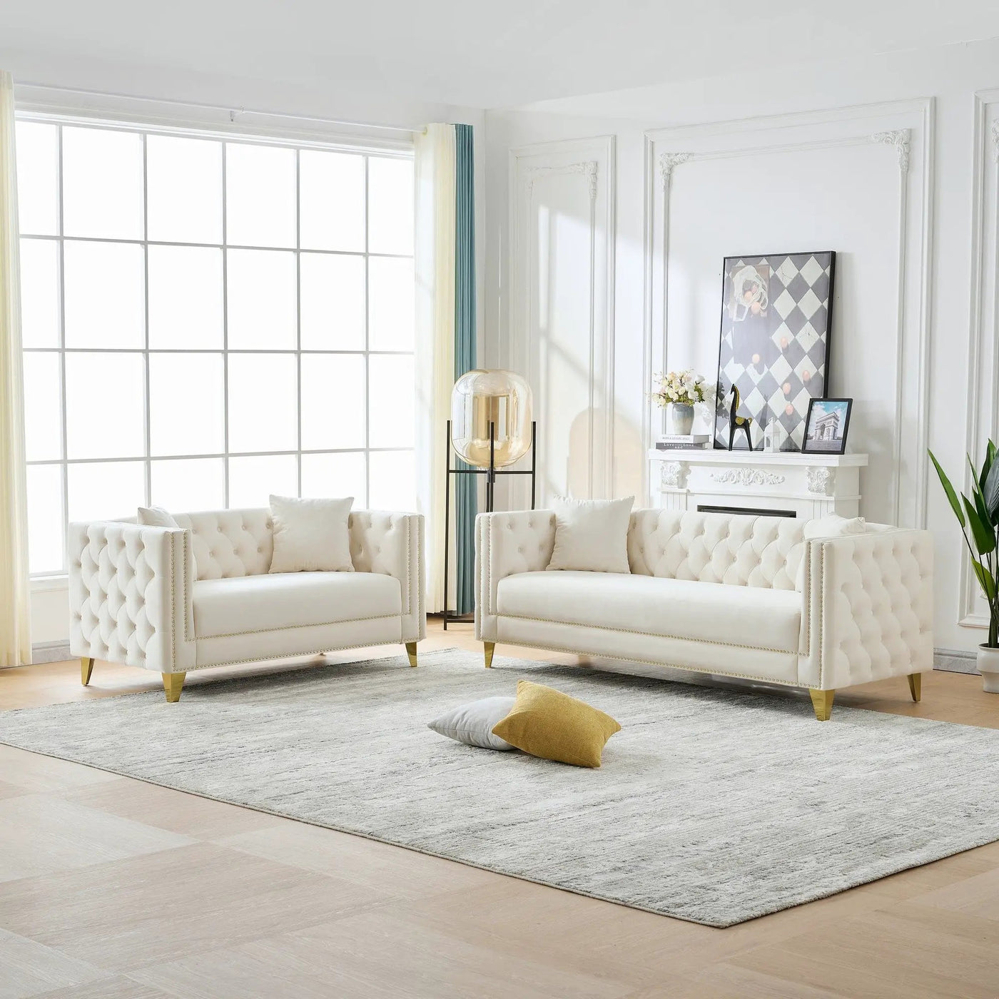 Deep Seat Sofa With Button Nailhead, Square Arm Couches by Unique Piece Furniture