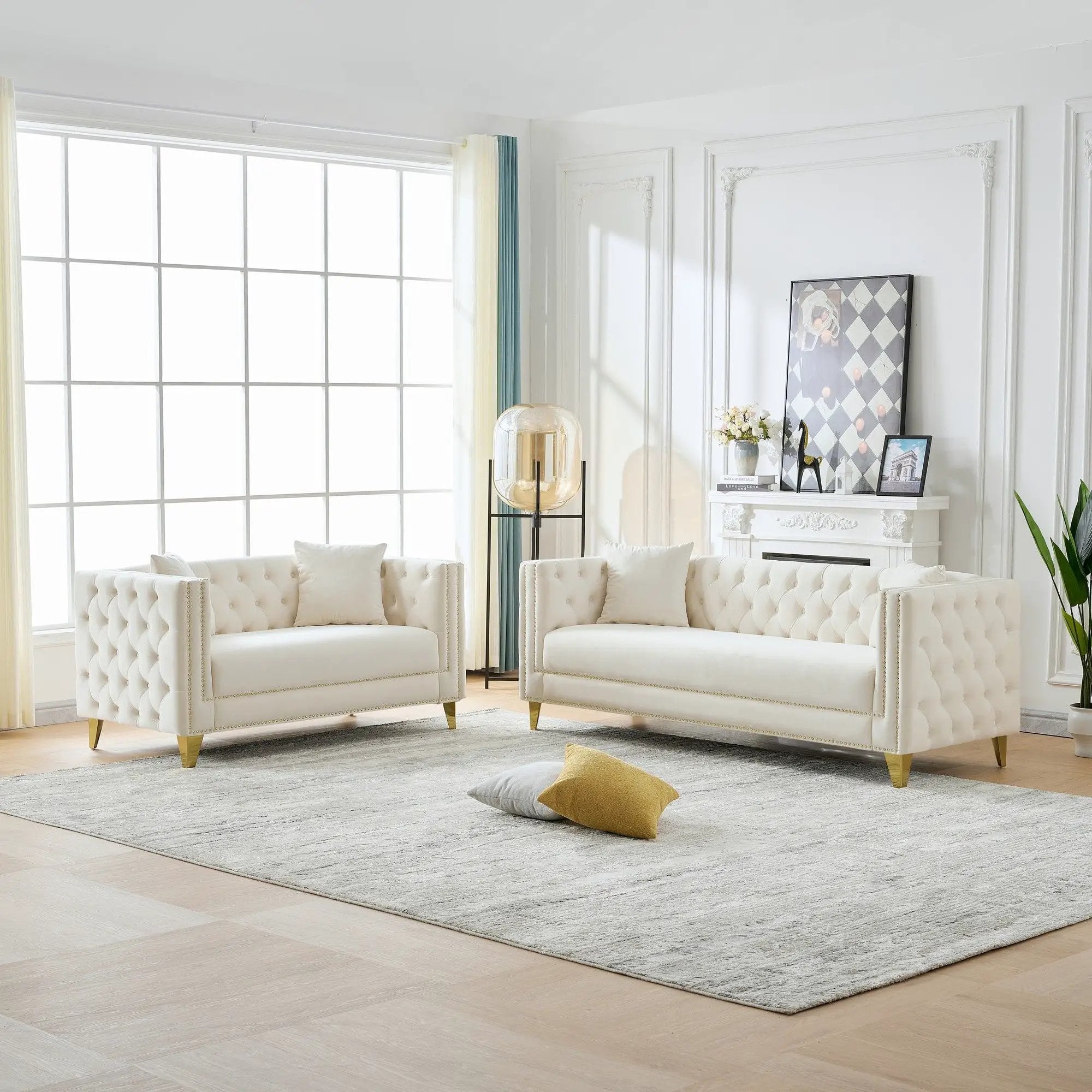Deep Seat Sofa With Button Nailhead, Square Arm Couches by Unique Piece Furniture