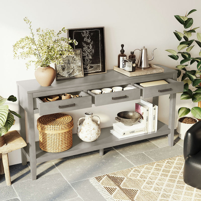 U_STYLE 59.1'' Farmhouse Entryway Table with 3 Drawers by HouseOfZazla