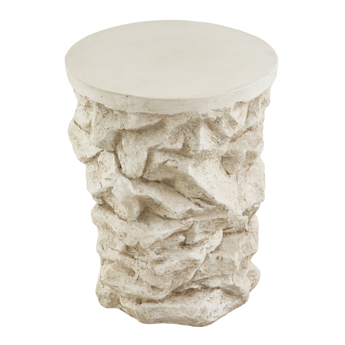 Beige Round Faux Stacked Stone MGO Side Table, photo 7 of 10