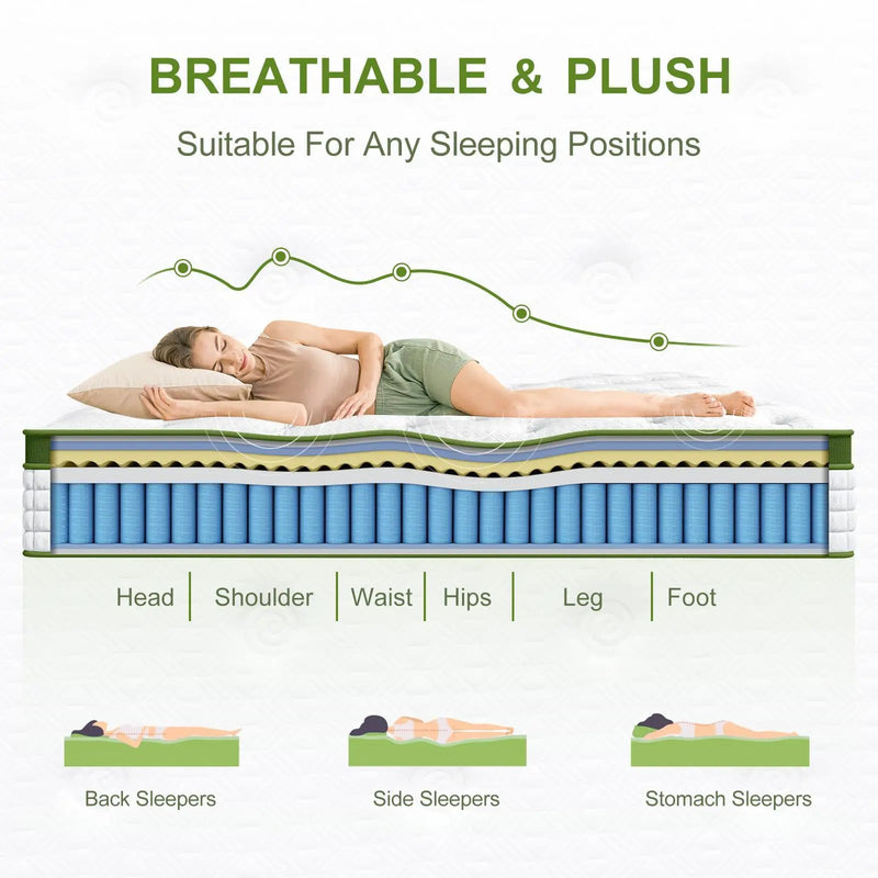 12" Hybrid Mattress With Gel Memory Foam & Pocket Springs by HouseOfZazla