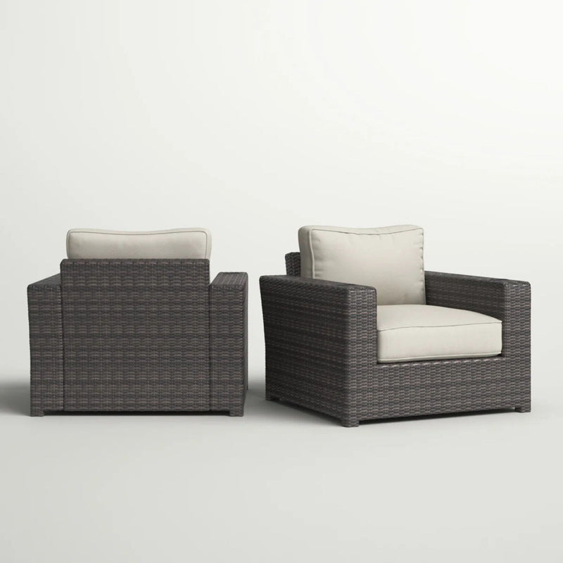 Outdoor Armchairs With Cushions Set of 2 – All-Weather Wicker – Espresso / Gray